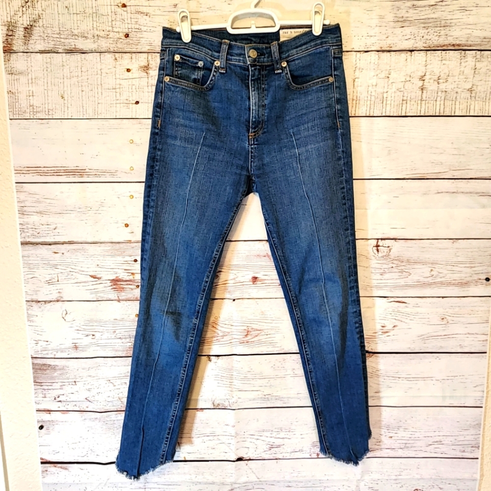 Rag & Bone High Rise Ankle Skinny Dark Wash Raw Hem size 26